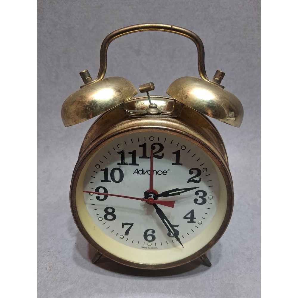 Advance Twin Bell Alarm Clock Gold Vintage Style Metal Loud Alarm Classic